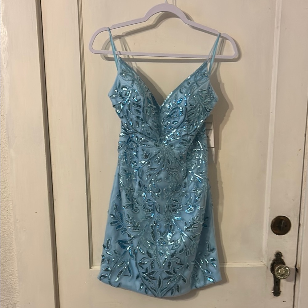 PromGirl Light Blue Sequin Mini Dress